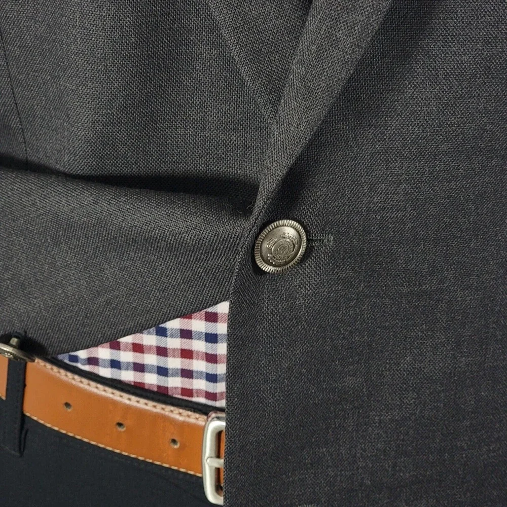 Stafford Men's Sport Coat‎ Blazer Two Button Charcoal Gray Poly Wool Size 46L